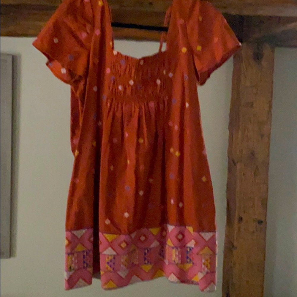 Free People Camel Embroidered Tunic Dress XS